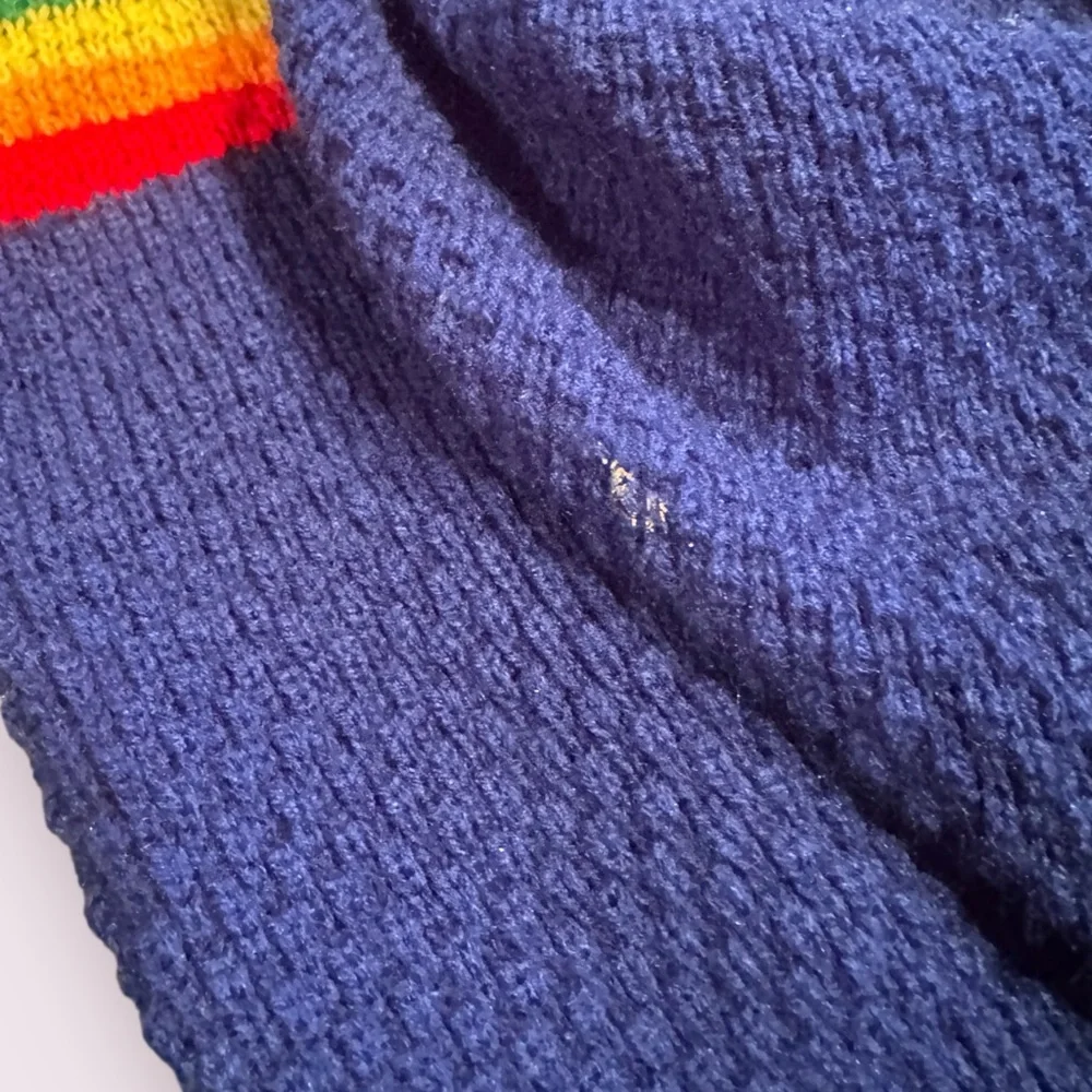 Vintage Baby Blue Rainbow Colorful Hooded Knit Cardigan Sweater Sz 18 Mon
